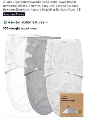 3-Pack Baby Swaddle Sleep Sacks in White and Gray